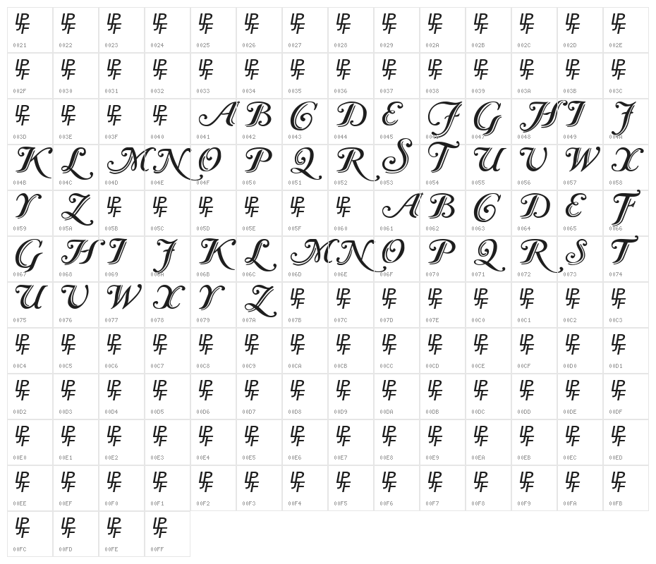 Caslon Calligraphic Initials Character Map