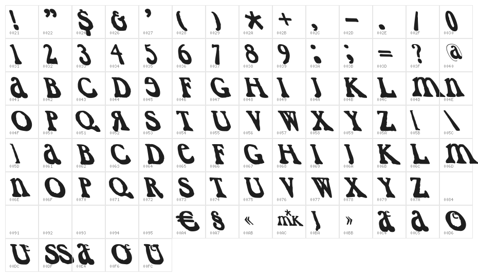 CaslonDadaesqueLeft Character Map