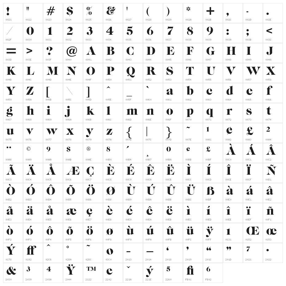 CaslonGraphique-Opti Character Map