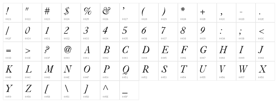 CaslonLightSSK Italic Character Map