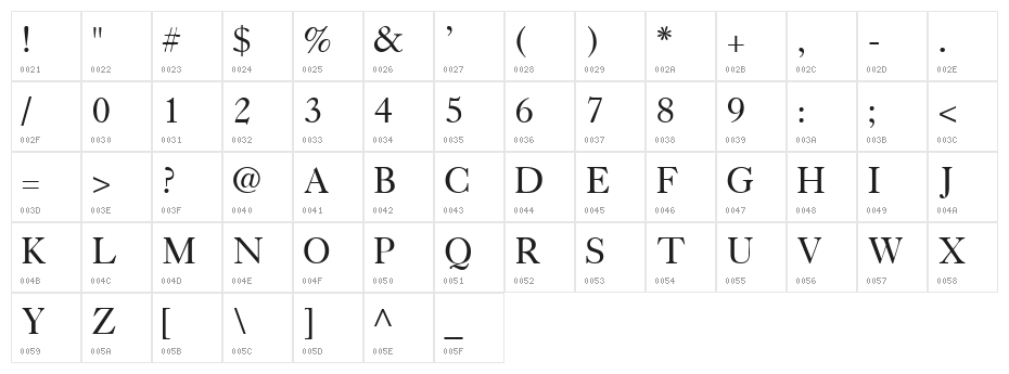 CaslonLightSSK Character Map