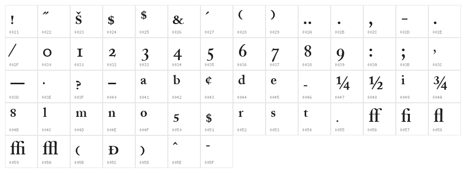 CaslonProSSK SemiBold Character Map