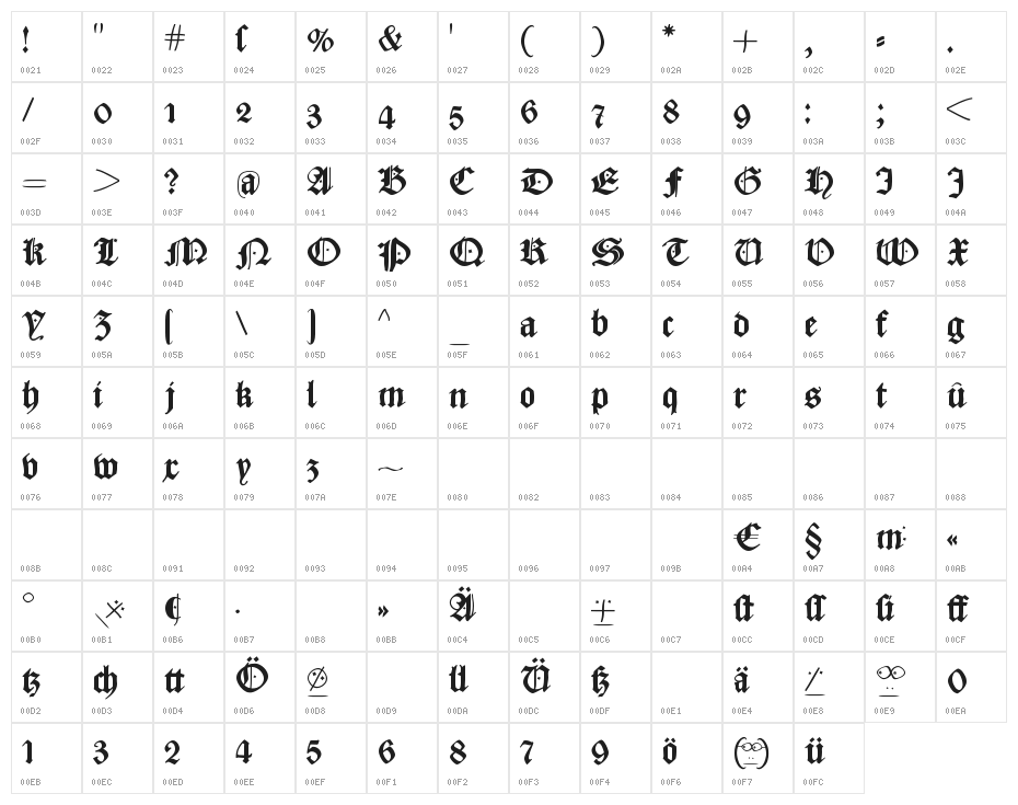 CaslonishFraxx Character Map