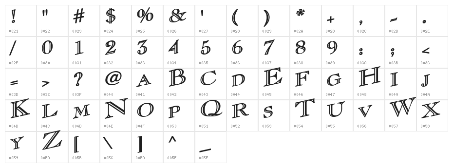 CasqueOpenFaceWacky Bold Character Map