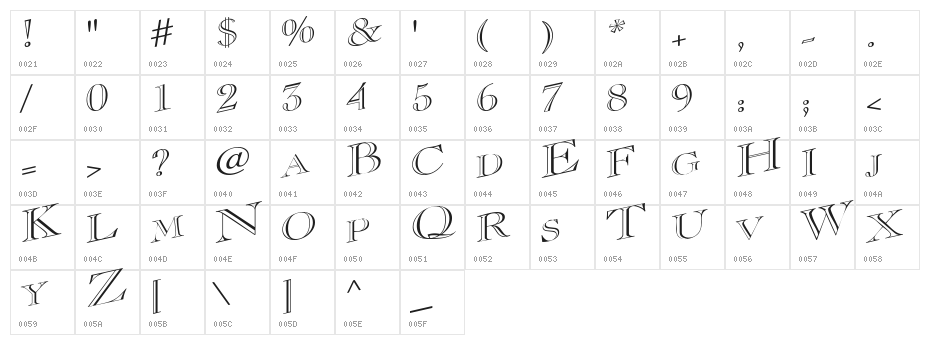 CasqueOpenFaceWacky Character Map
