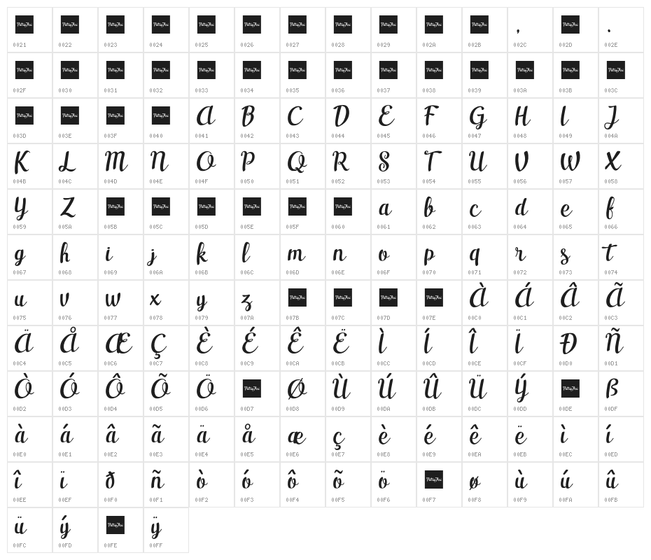 Casseron-Script Character Map