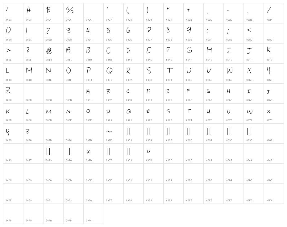 CassidyFont Character Map
