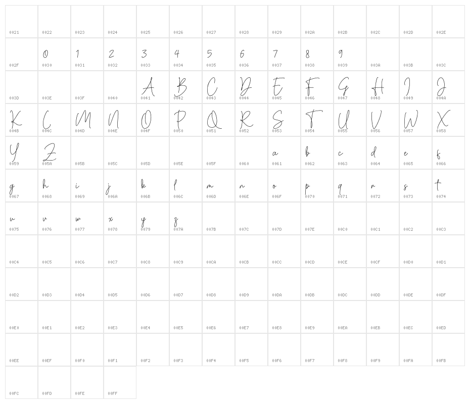 Cassual Signature Character Map