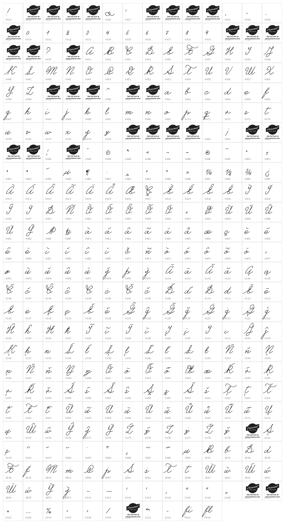 Castro Script PERSONAL USE ONLY Character Map
