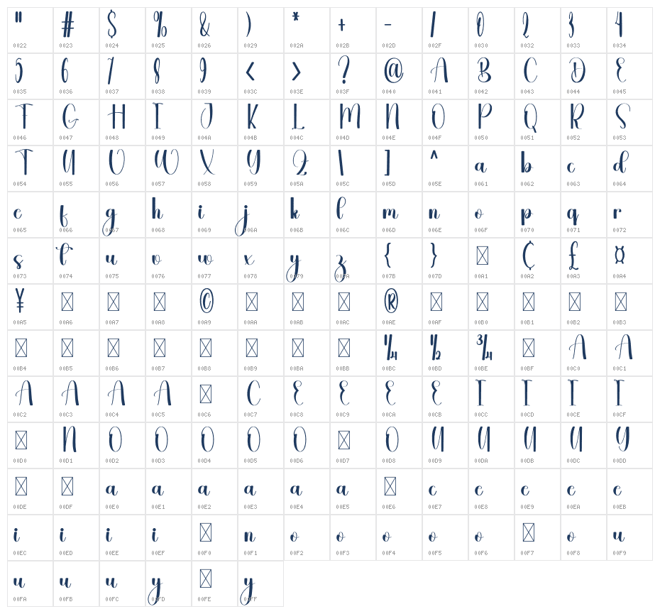 Casual Handwriting Character Map