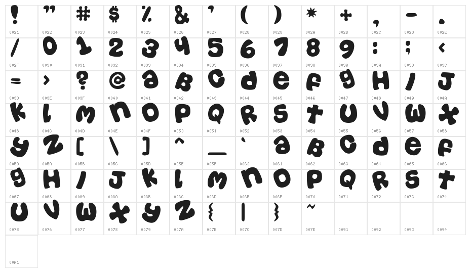 Casual-Tossed Character Map