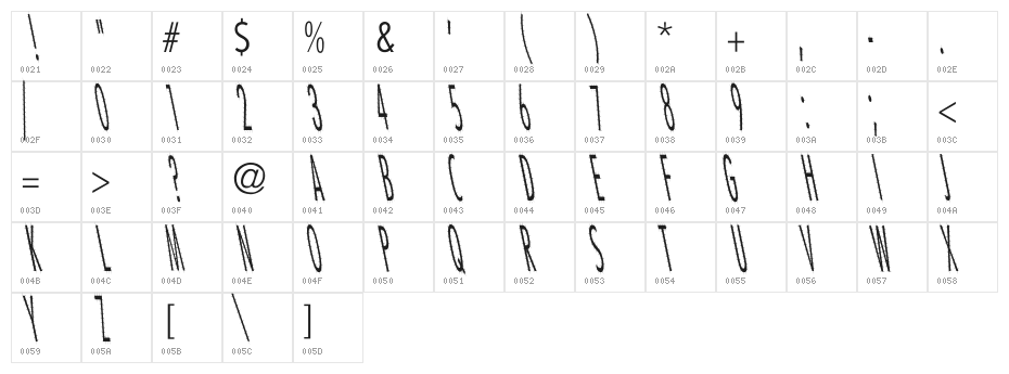 CatScratch Thin Rev Italic Character Map