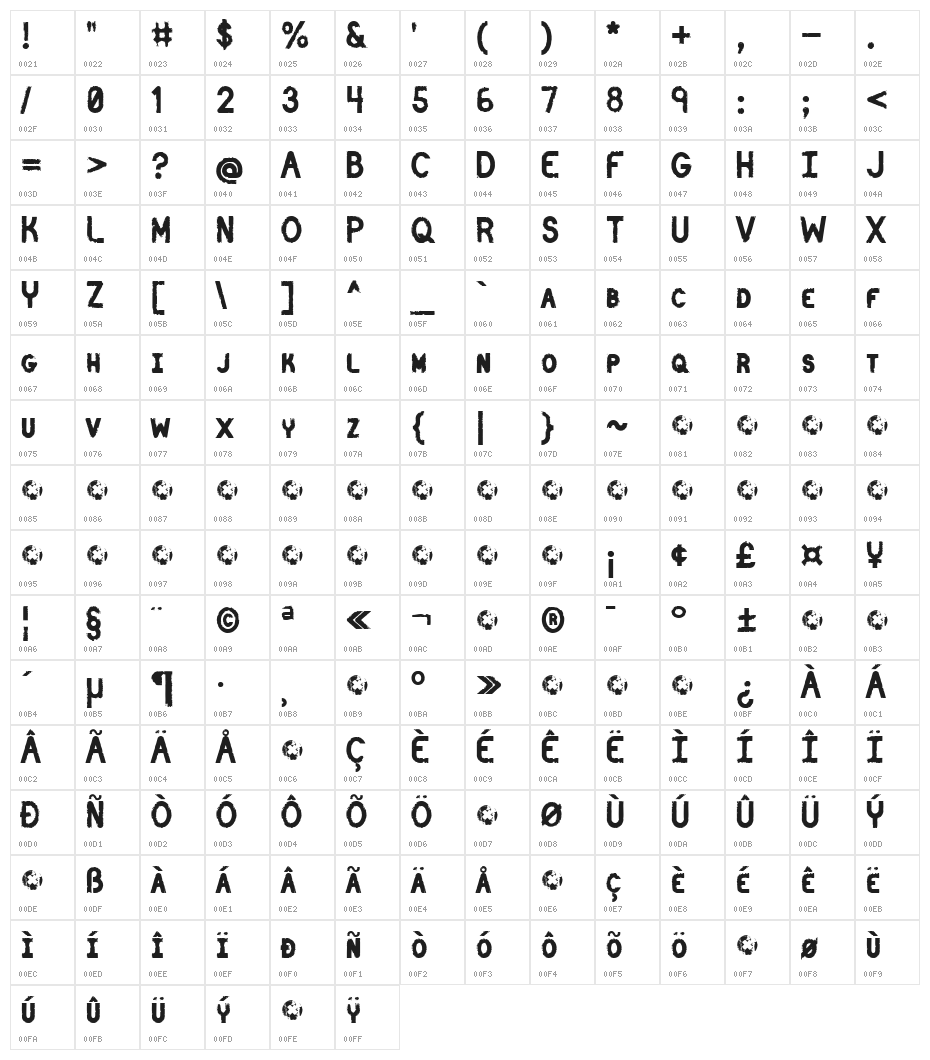 Catenary Stamp Character Map