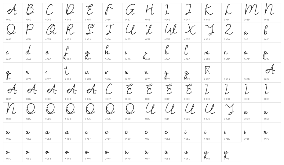 Catherina DEMO Bold Character Map