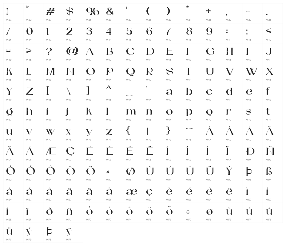 Catilde-Light Character Map