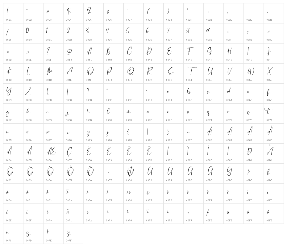 Catthy Wellingten Character Map