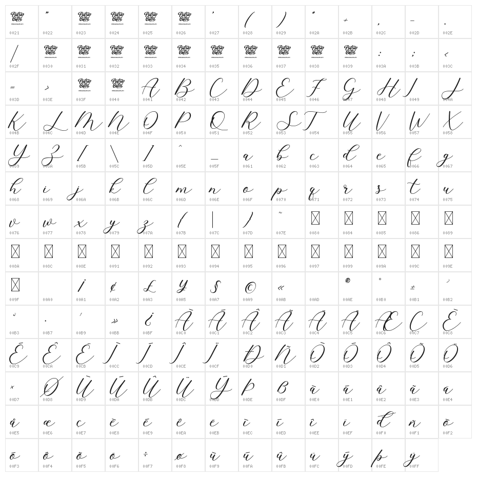 Cavilay Script Character Map