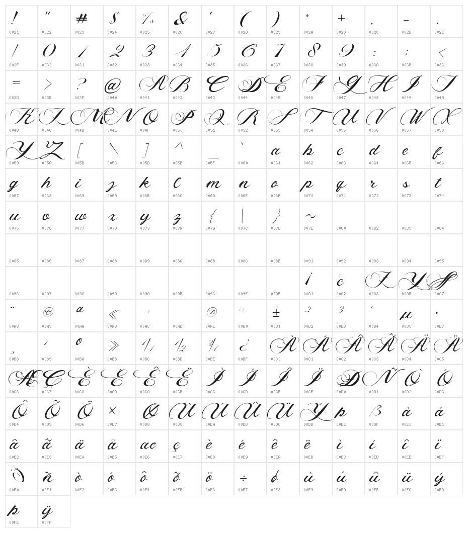 callidar Regular Character Map