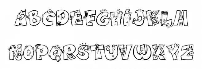caricature Schriftart Kleinbuchstaben