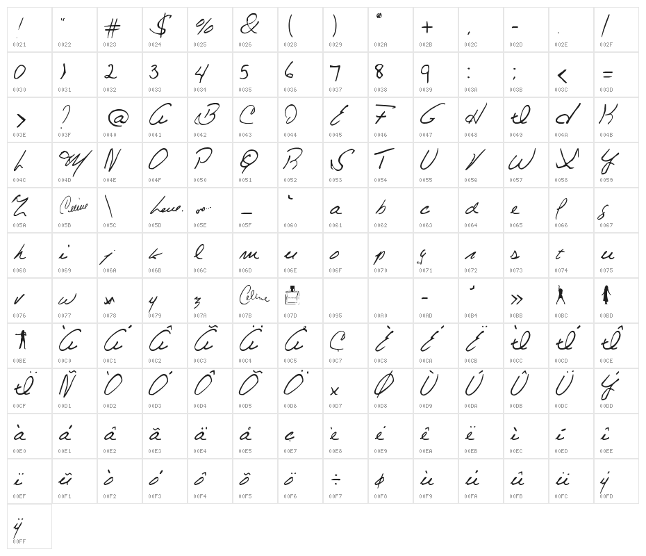 Celine Dion Handwriting Character Map