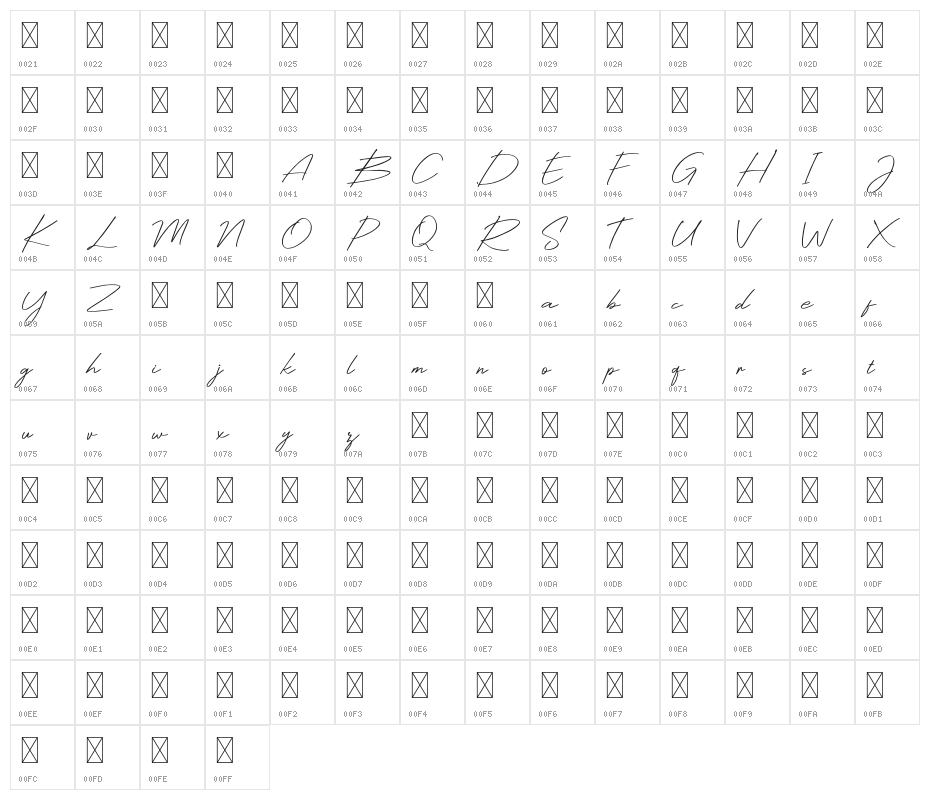 CelinePeachFree-Script Character Map