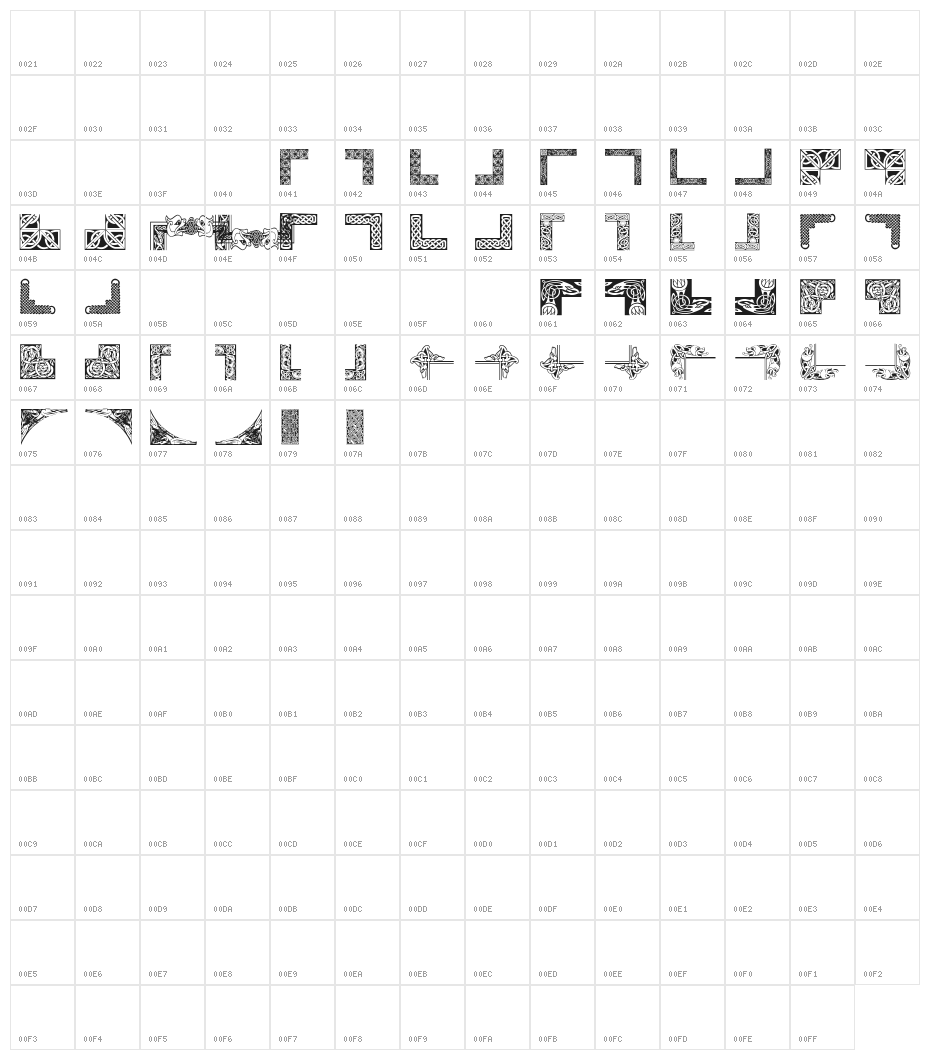 Celtic Frames Character Map