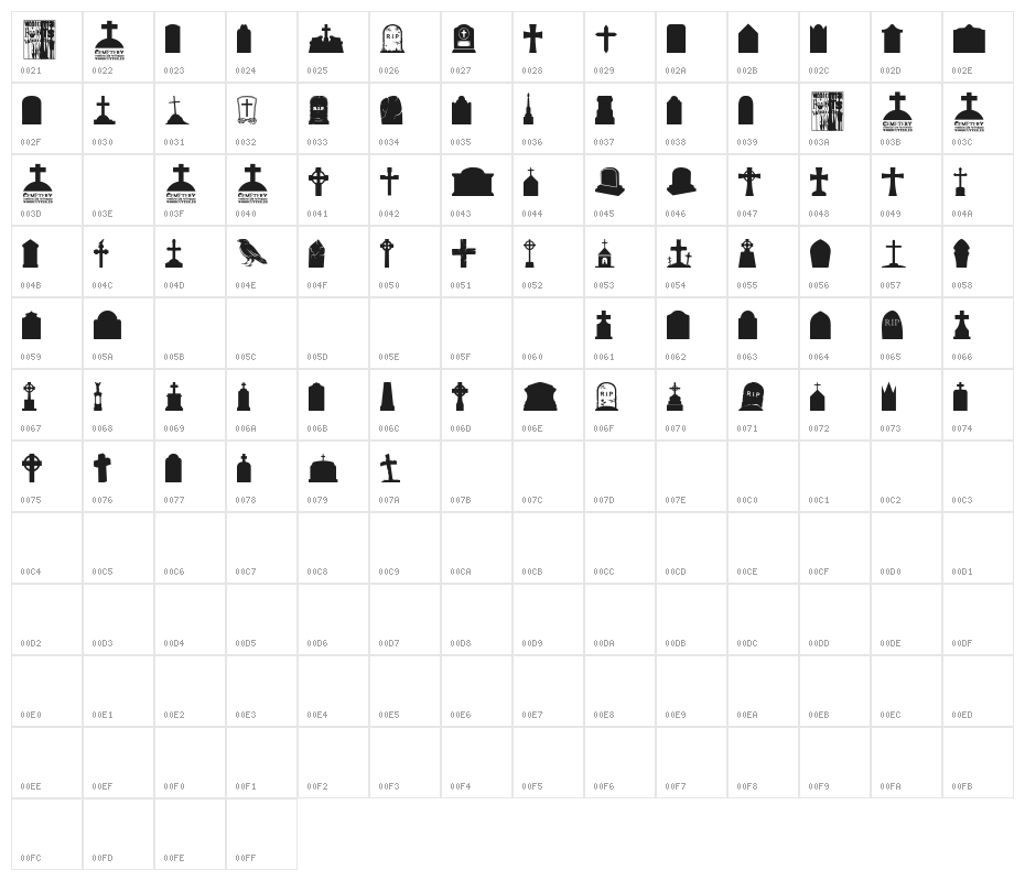 Cemetery Icons Character Map