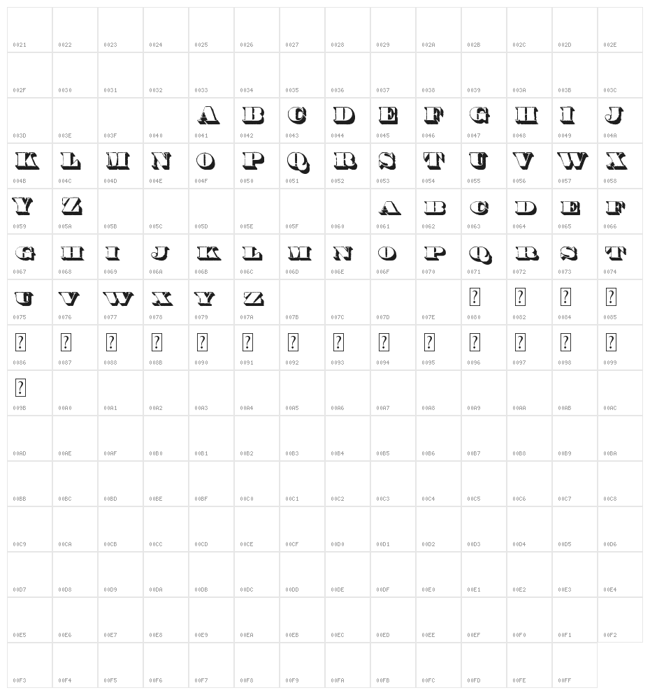 Century modern shadow Character Map