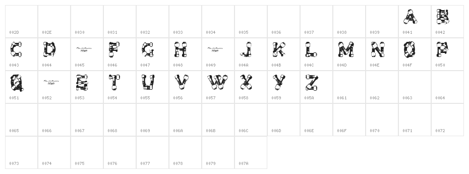 CF Bolt and Nuts Regular Character Map
