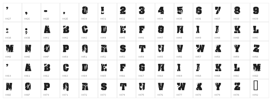 CF Crack and Bold Regular Character Map