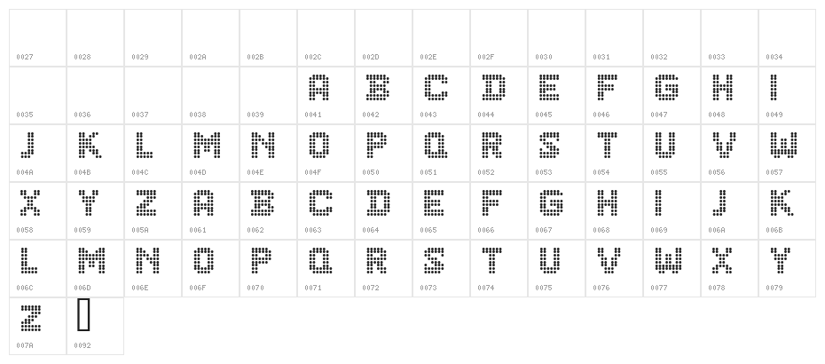 CF Dots 521 Regular Character Map