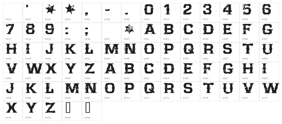 CF Far West Regular Character Map