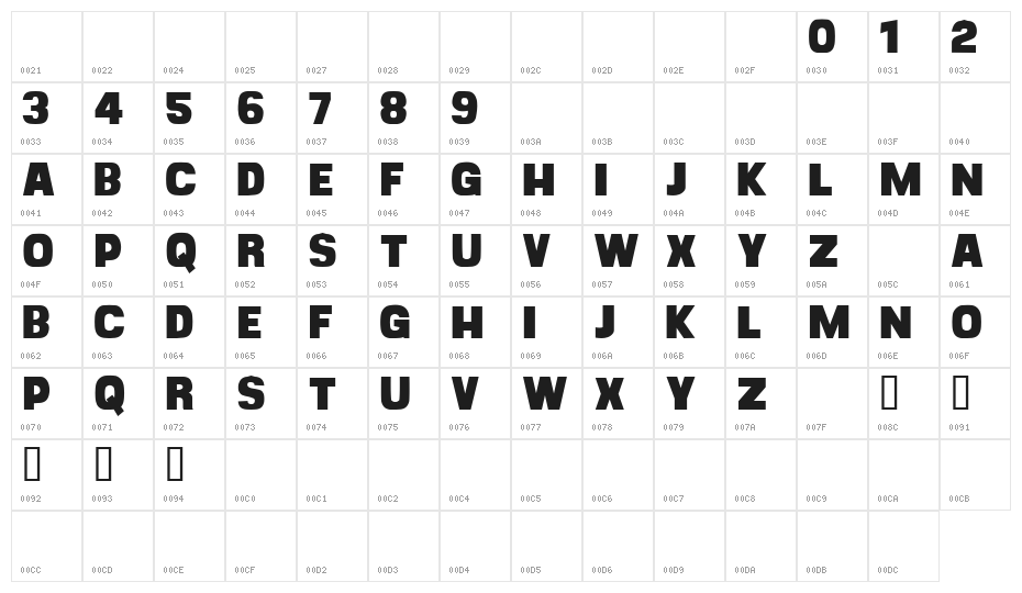 CF Goliath Demo Regular Character Map