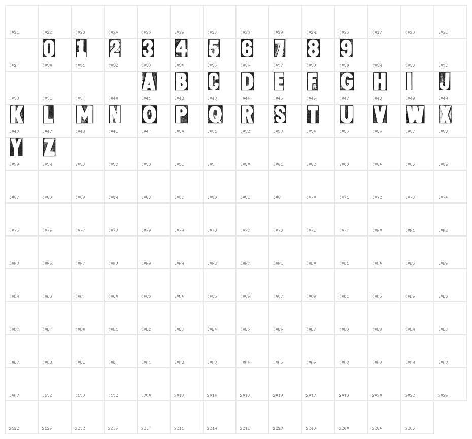 CF Letterpress Type Two PERSO Regular Character Map