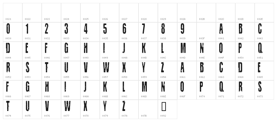 CF Old Lithography Regular Character Map