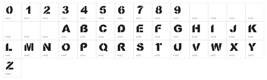 CF StencilOrama Regular Character Map