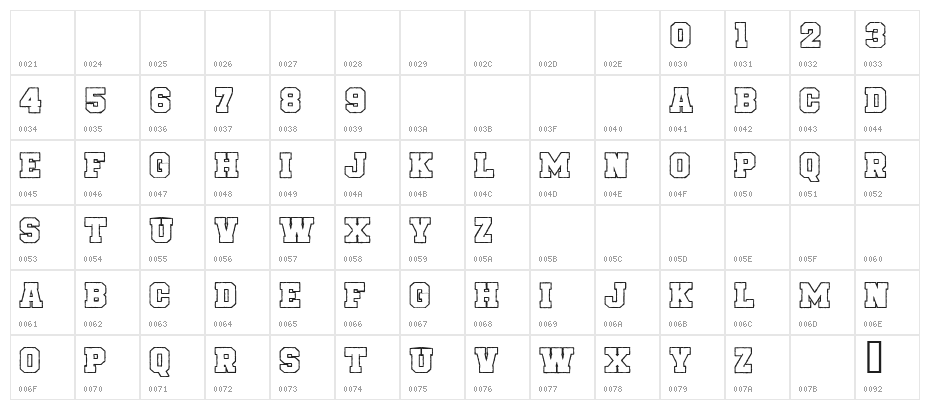 CF University of Nowhere PERSO Outline Character Map