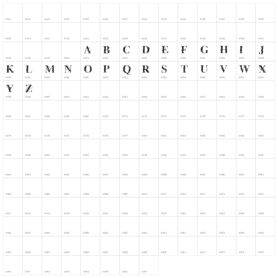 CF WireFrame Demo Regular Character Map
