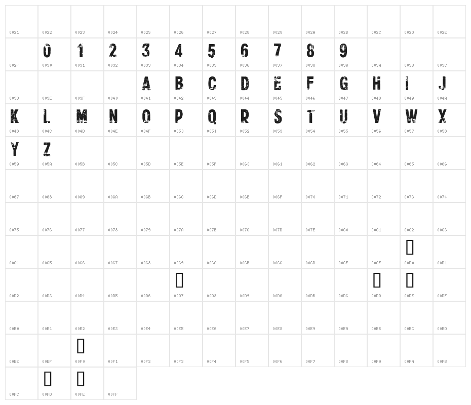 CF Xerography Demo Regular Character Map