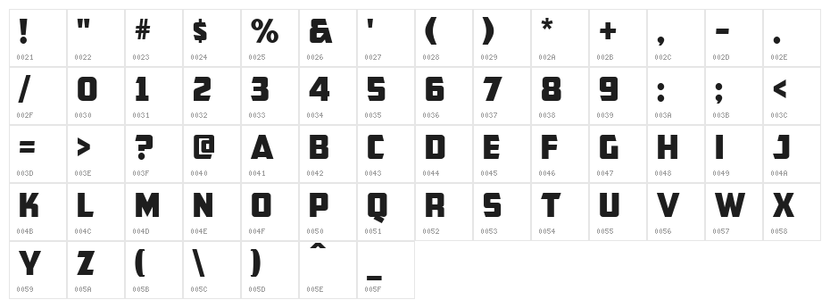CFB1 American Patriot Normal Character Map