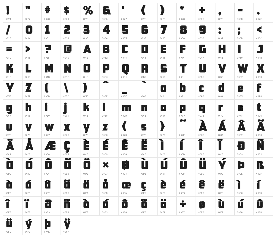 CFB1 American Patriot SOLID 2 Normal Italic Character Map