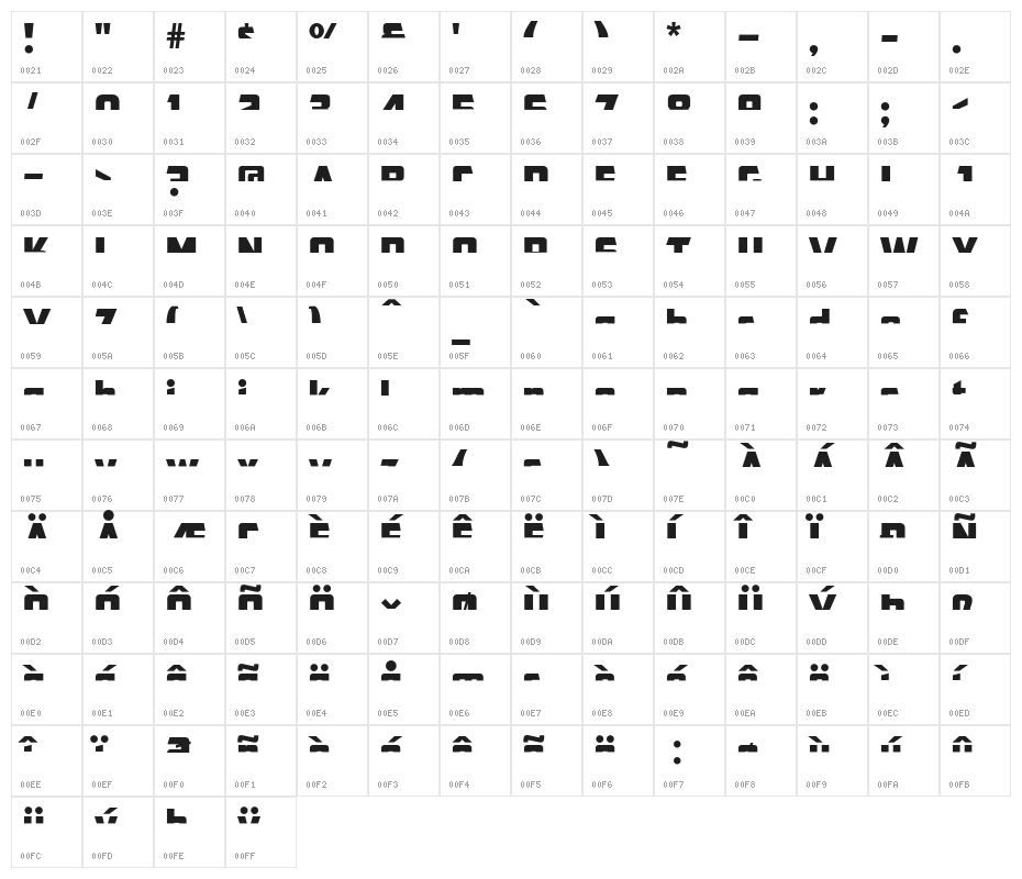 CFB1 American Patriot SPANGLE 2 Normal Italic Character Map