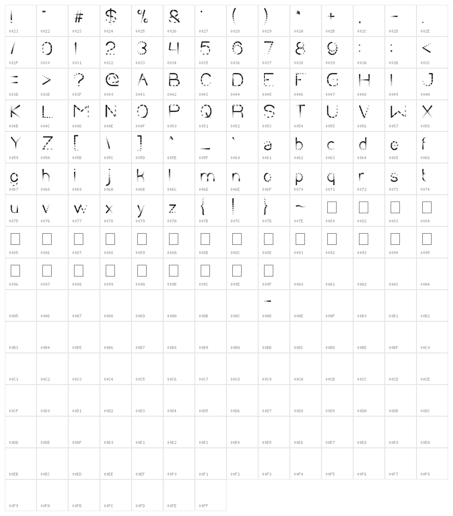 CHASING TAIL Character Map