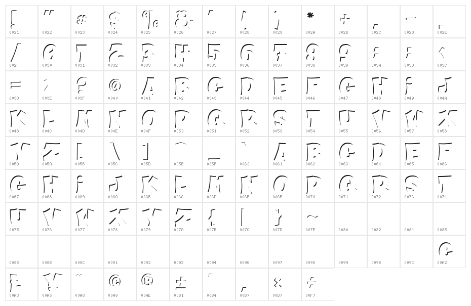 CHEESE ROLL LGT Character Map