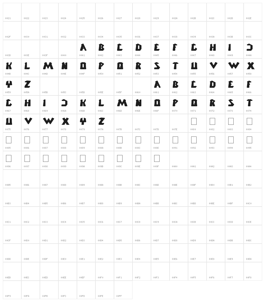 CHUNKY BAR Character Map