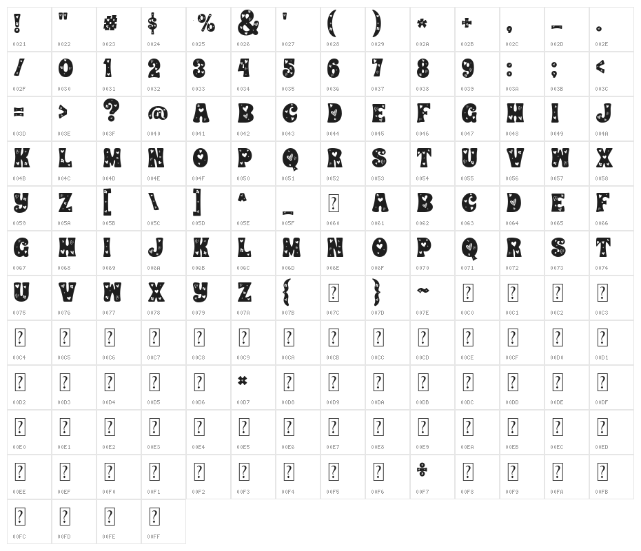 CHUNKY HEART DECORATIVE Character Map