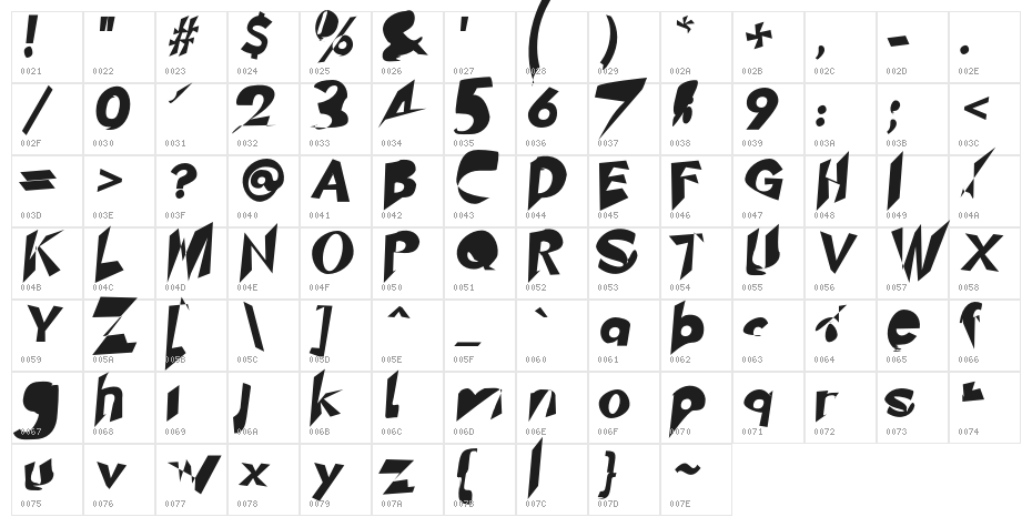 Chaingun Italic Character Map