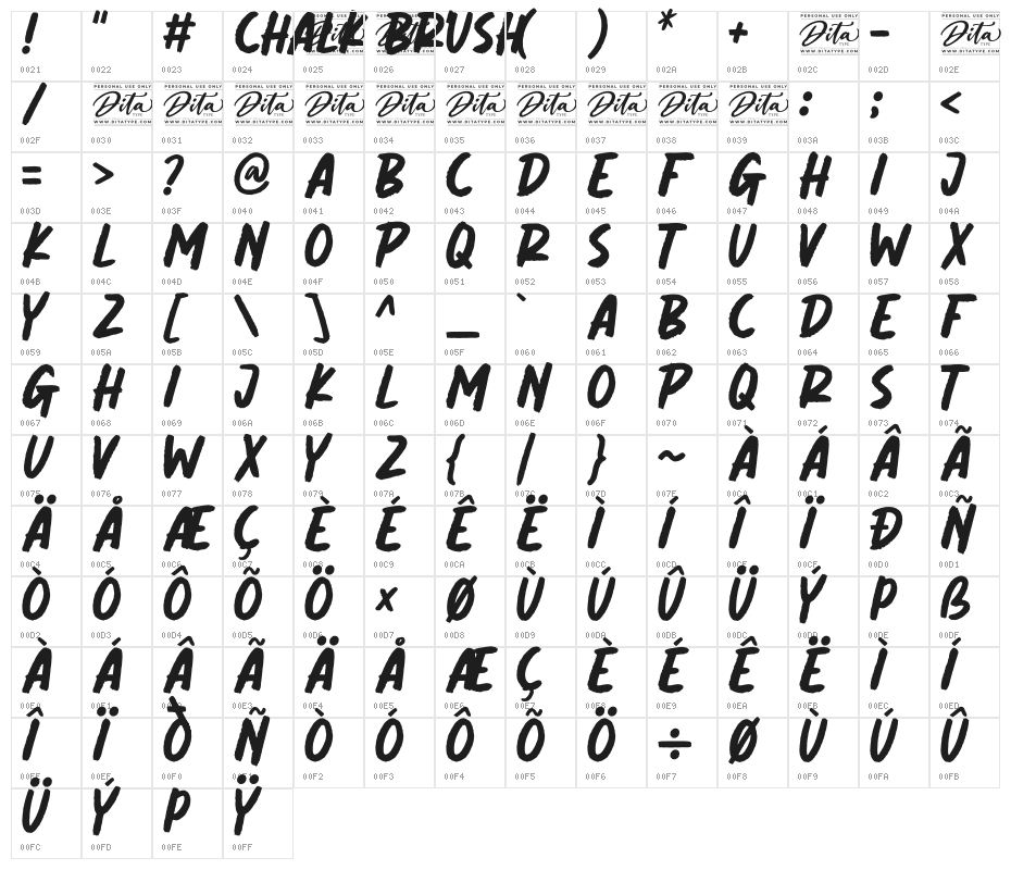 Chalk Brush Personal Use Character Map