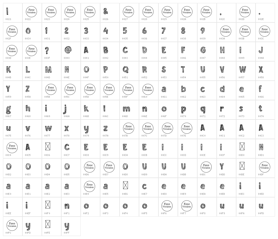 Chalkboy Regular Character Map