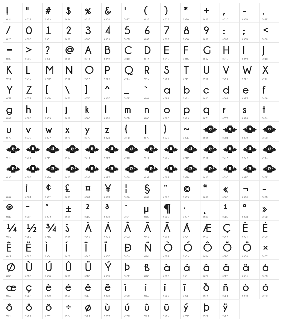 Champagne & Limousines Bold Character Map
